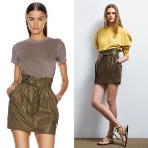 FRAME Lamb Leather Tie Belt Pleated Waist Y2K Scandi Girl Old Money Mini Skirt 4